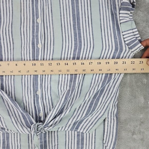 Sanctuary Shirt Womens Size L Linen Blend Oversized Tie Front Blue Mint Striped - Picture 6 of 8
